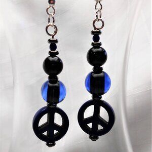 No407 Handmade earrings with polished stones and Peace signs